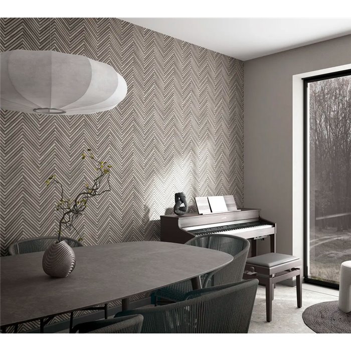 Papel pintado patrón espiga efecto madera gris moderno - Marburg Travertino 33380