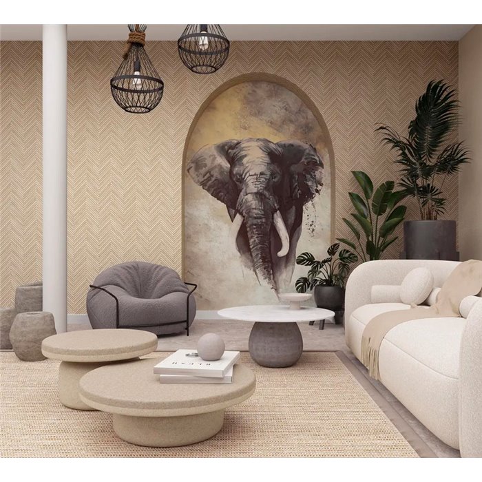 Mural pared elefante artístico tonos tierra - Marburg Travertino 33098