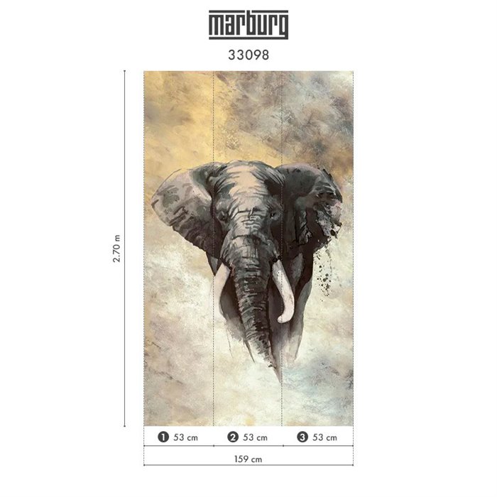 Mural pared elefante artístico tonos tierra - Marburg Travertino 33098