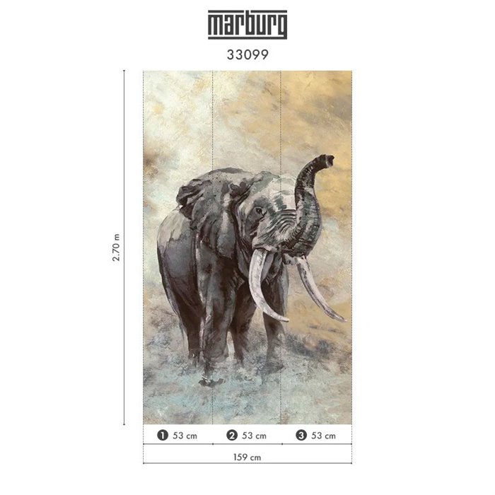 Mural pared elefante étnico tonos cálidos - Marburg Travertino 33099