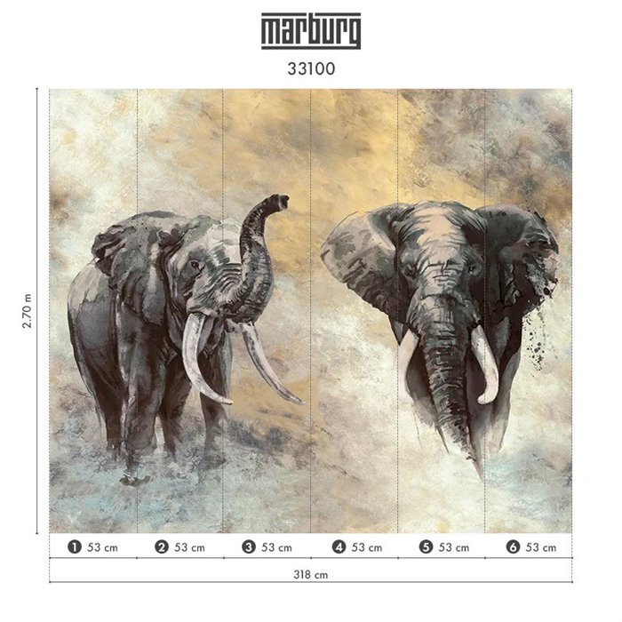 Marburg|Wall mural two elephants artistic background|Wallmurals