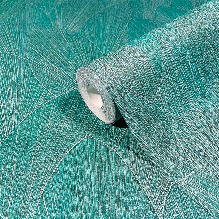 Papel pintado silueta de hojas verde almendra moderno - Marburg Timber 35376