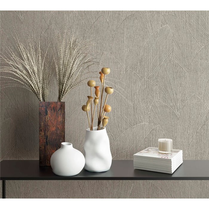 Marburg|Papel pintado silueta de hojas gris claro moderno|Papel Pintado