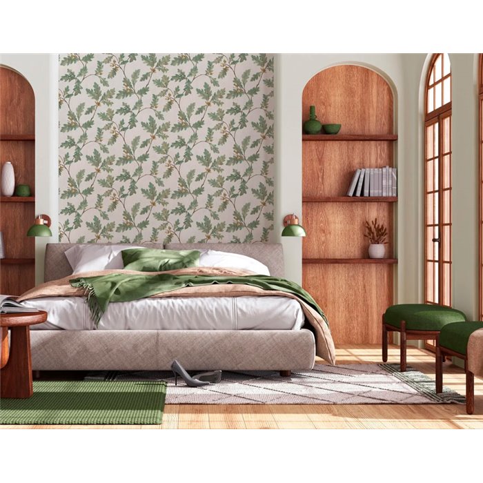 Marburg|Papel pintado hojas de roble y bellotas gris y verde|Floral