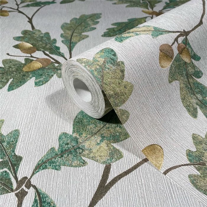 Marburg|Wallpaper oak leaves and acorns gray and green|Floral