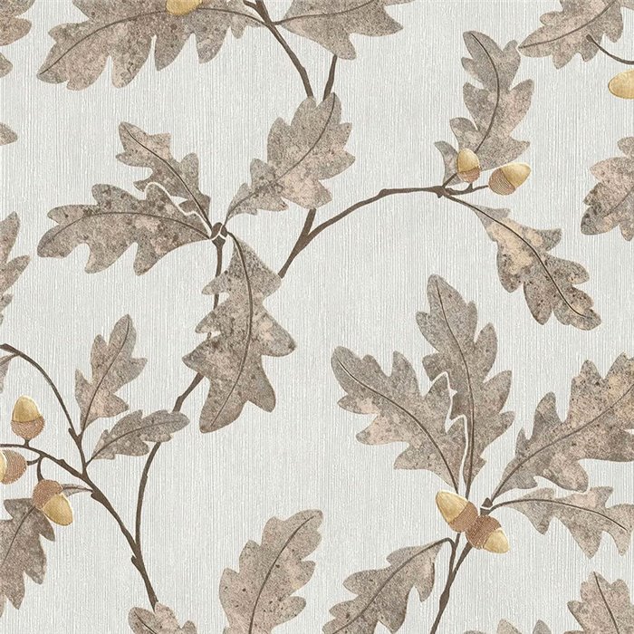 Marburg|Papel pintado hojas de roble y bellotas marrón y gris|Floral