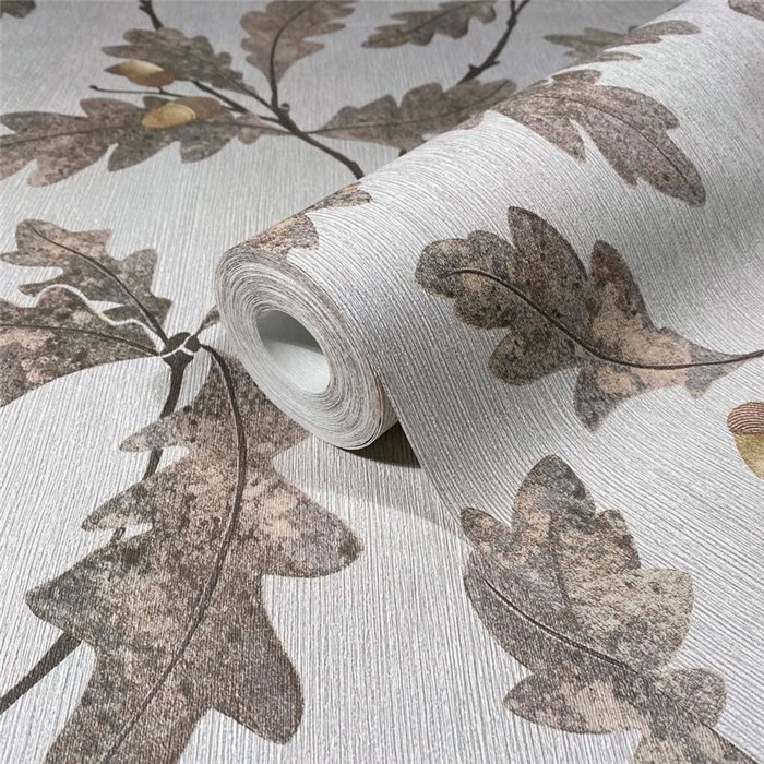Marburg|Papier Peint feuilles de chêne et glands marron et gris|Floral