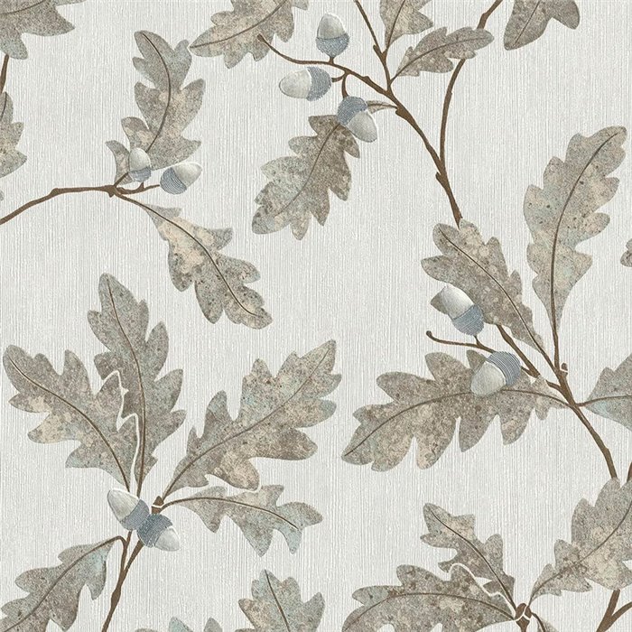 Marburg|Papel pintado hojas de roble y bellotas gris escandinavo|Floral