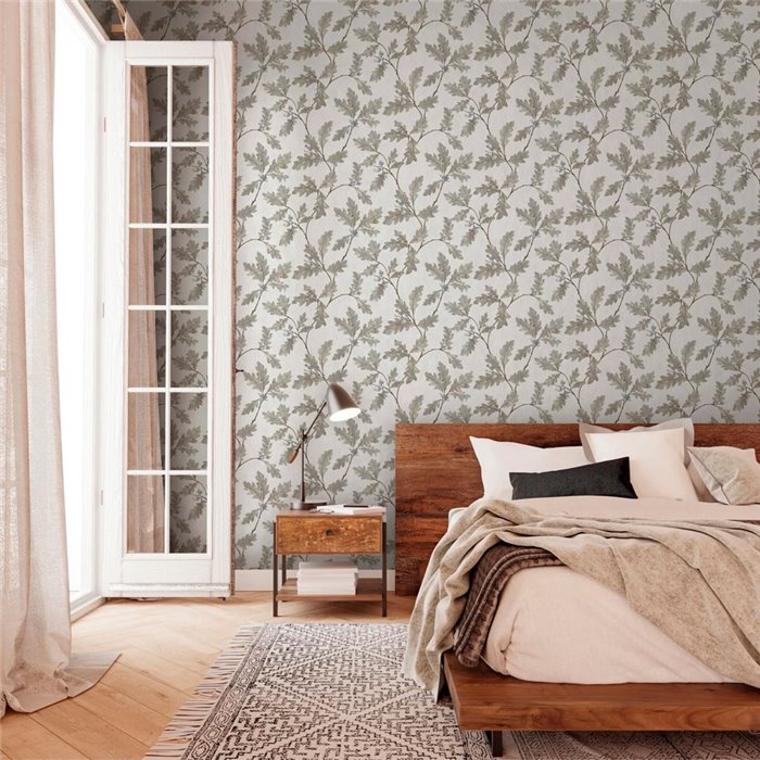 Marburg|Wallpaper oak leaves and acorns Scandinavian gray|Floral