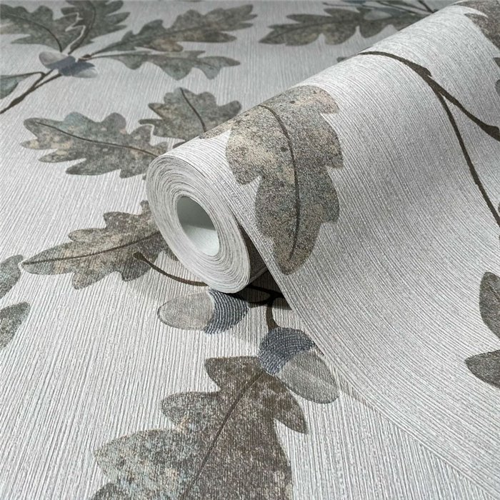 Marburg|Papier Peint feuilles de chêne et glands gris scandinave|Floral