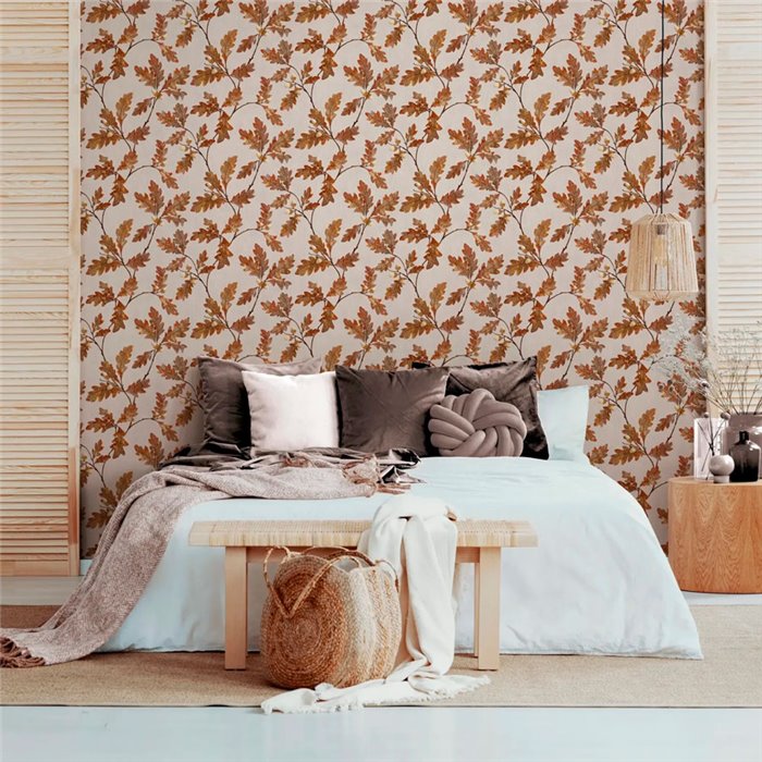 Marburg|Papier Peint feuilles de chêne et glands marron et gris|Floral