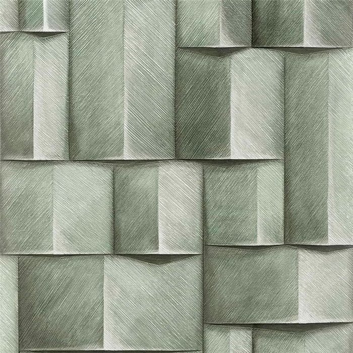 Marburg|Papel pintado bloques madera 3D verde moderno|Efecto 3d