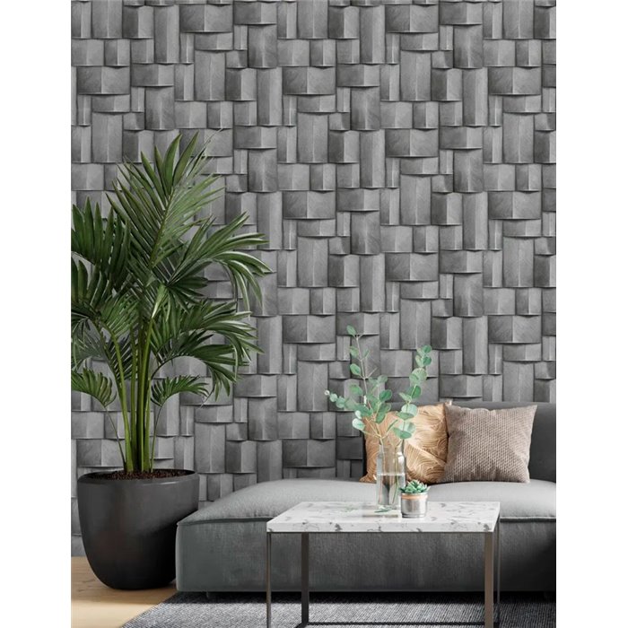 Marburg|Papel pintado bloques madera 3D gris moderno|Efecto 3d