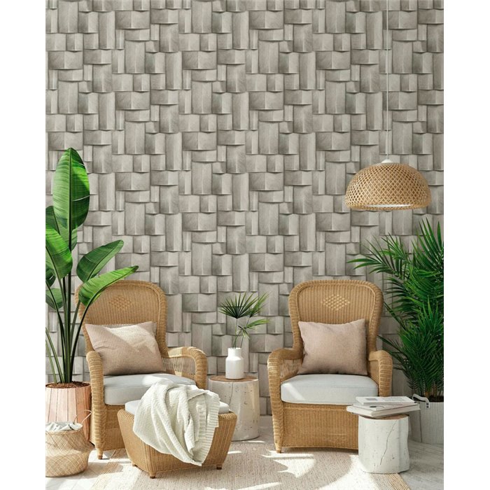 Marburg|Papel pintado bloques madera 3D blanco y marrón moderno|Efecto 3d