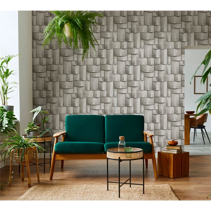 Marburg|Papier Peint blocs de bois 3D blanc et marron moderne|Effet 3D