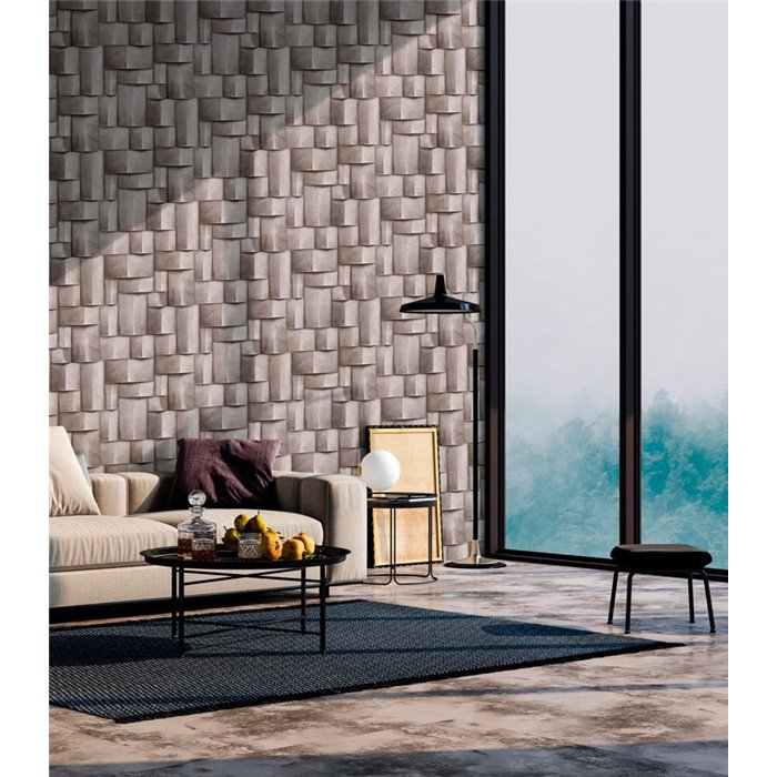 Marburg|Papier Peint blocs de bois 3D marron et gris moderne|Effet 3D