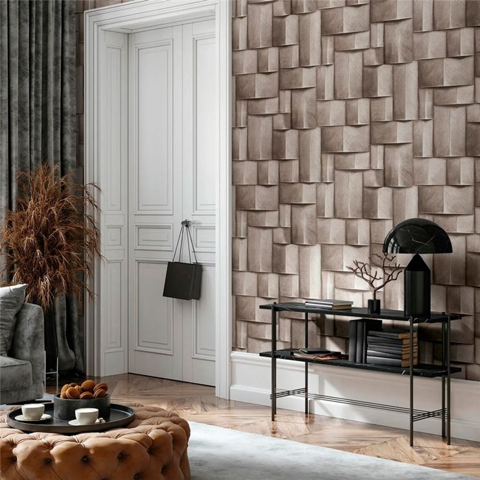Marburg|Papier Peint blocs de bois 3D marron et gris moderne|Effet 3D