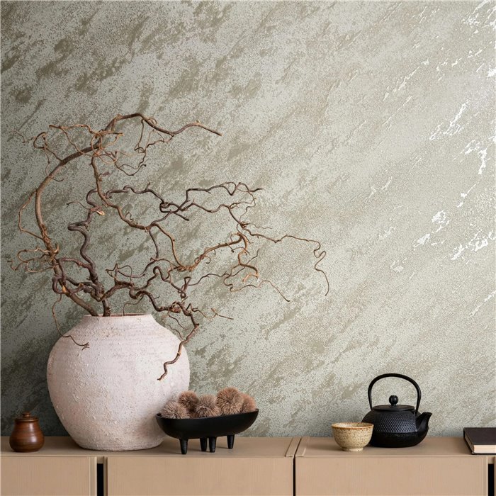 Marburg|Tapete in metallisiertem Beige mit Betonoptik|Stuckimitat