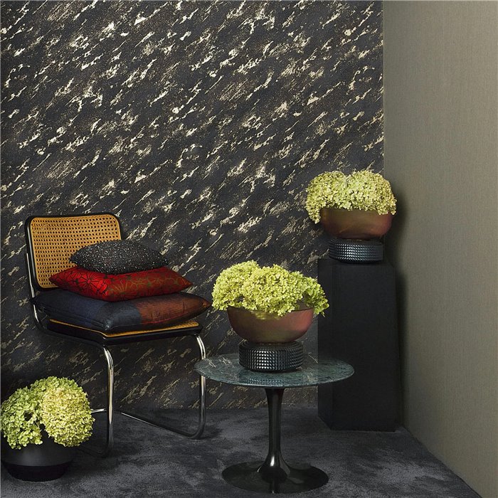 Marburg|Wallpaper with black and gold concrete look|Stucco Imitation