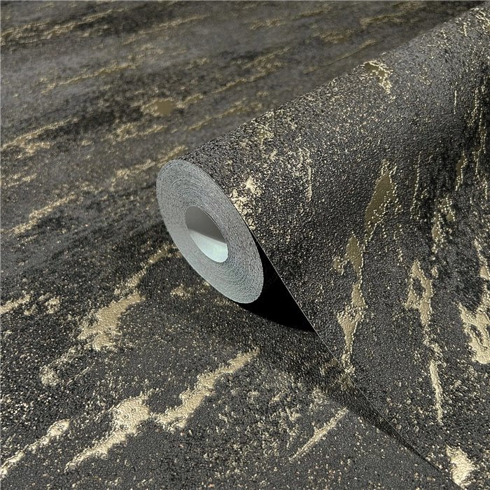 Marburg|Wallpaper with black and gold concrete look|Stucco Imitation
