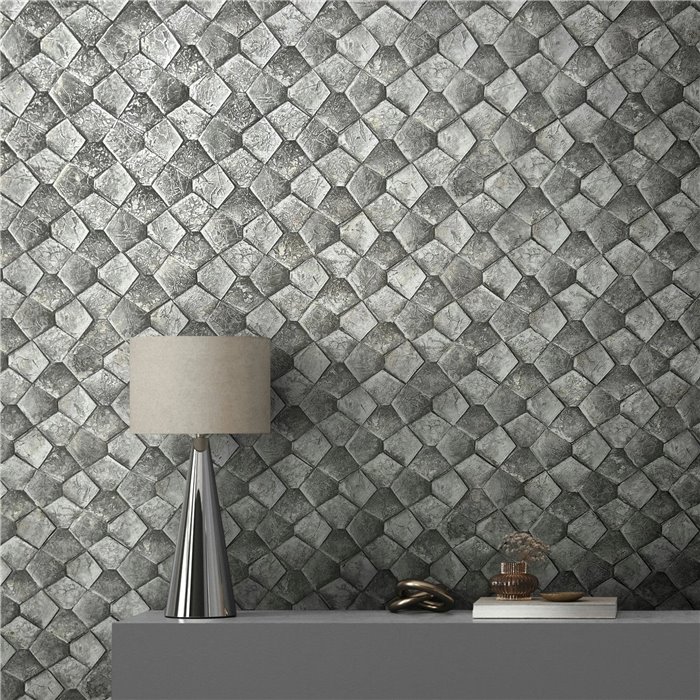 Marburg|Moderner Mosaik-Wandbelag in Gold und Silber|Tapeten