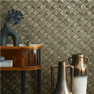 Elitis|Tapete in Ponyfelloptik grau im Patchwork-Design|Lederimitat 2