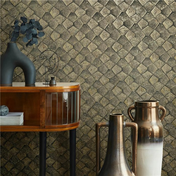 Marburg|Wallpaper modern golden stone mosaic|Wallpaper