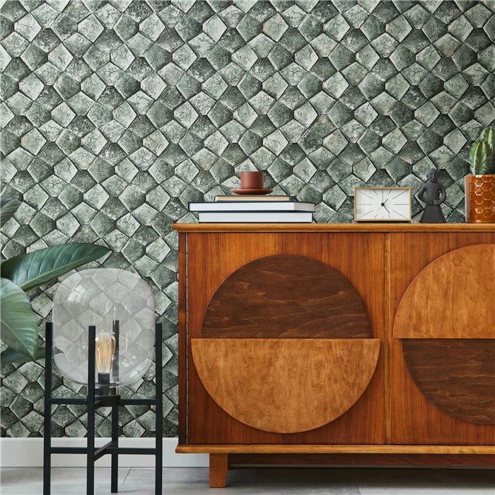 Marburg|Papier Peint mosaïque pierre vert grisâtre|Papier Peint