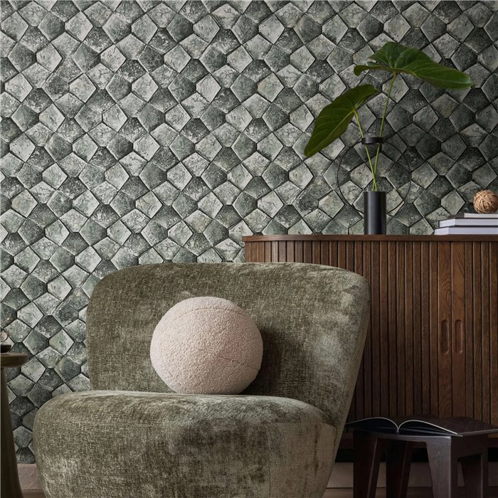 Marburg|Wallpaper greenish-gray stone mosaic|Wallpaper