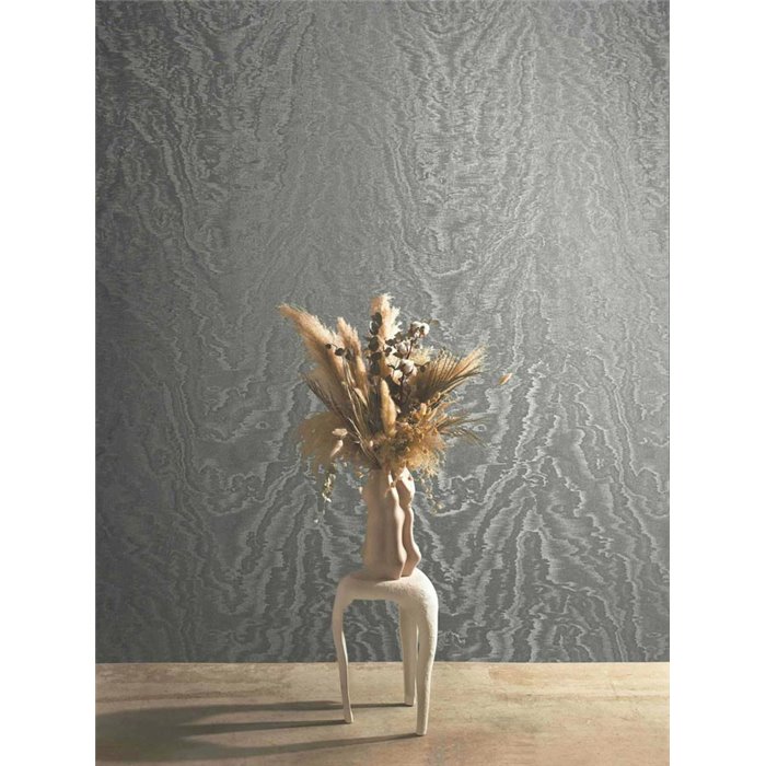 Marburg|Papel pintado efecto seda gris antracita moderno|Metalizado