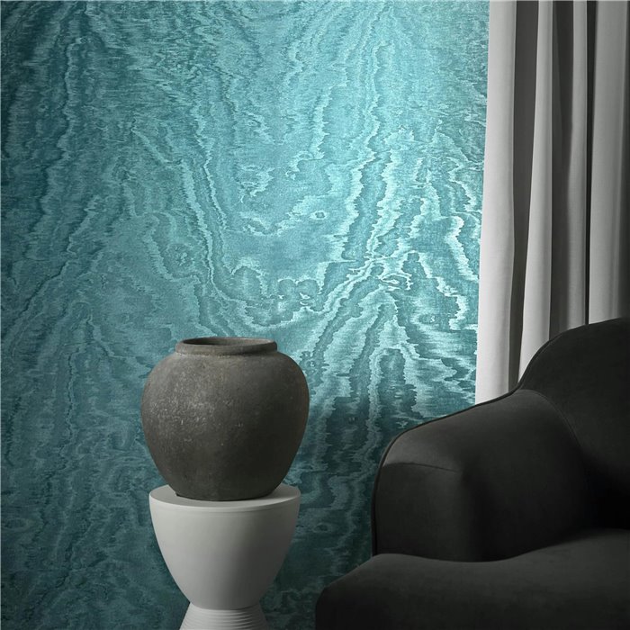 Marburg|Papel pintado efecto seda color petróleo moderno|Metalizado