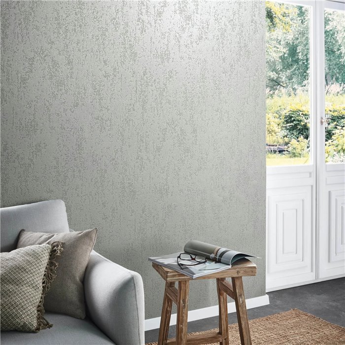 Papel pintado falso liso metalizado blanco crema moderno - Marburg Eclectic 86547