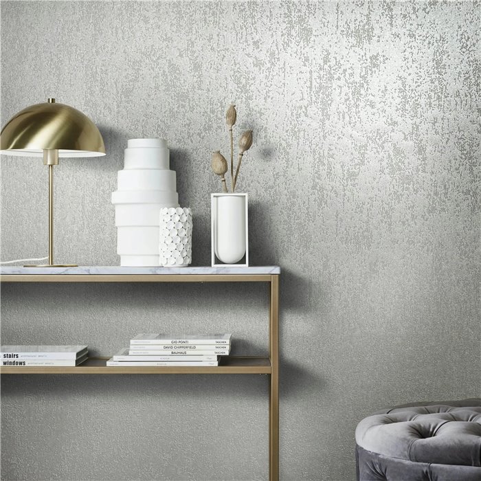 Papel pintado falso liso metalizado gris plata moderno - Marburg Eclectic 86549