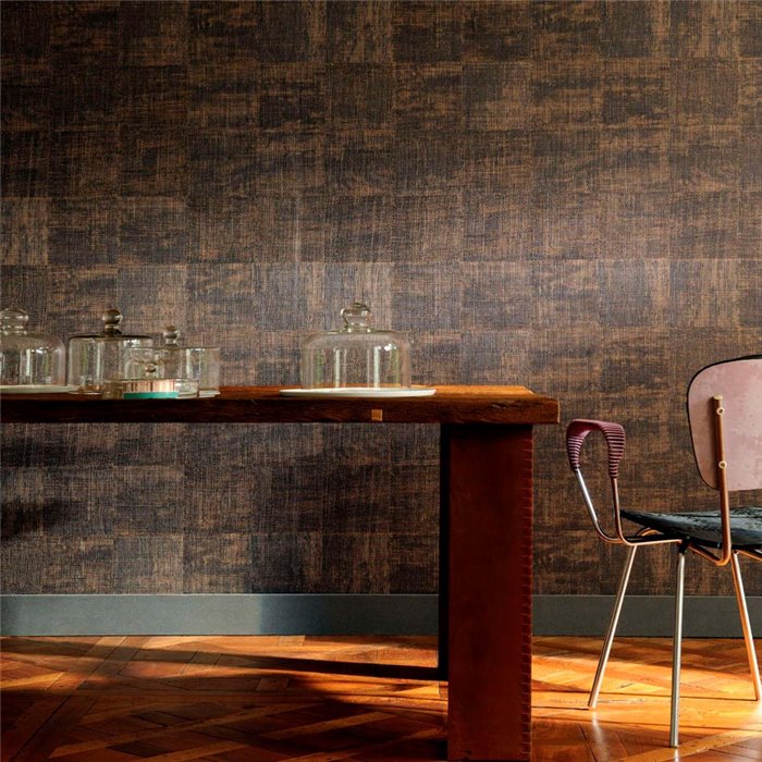 Elitis|Dark brown natural fibre-effect wallpaper|Raffia Imitation