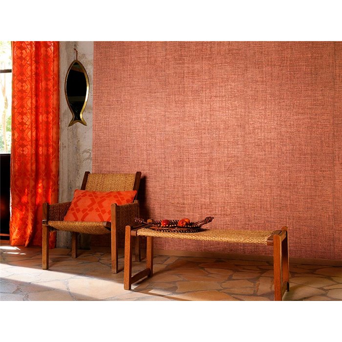 Elitis|Papier peint texture raphia marron cuivré|Imitation Raphia