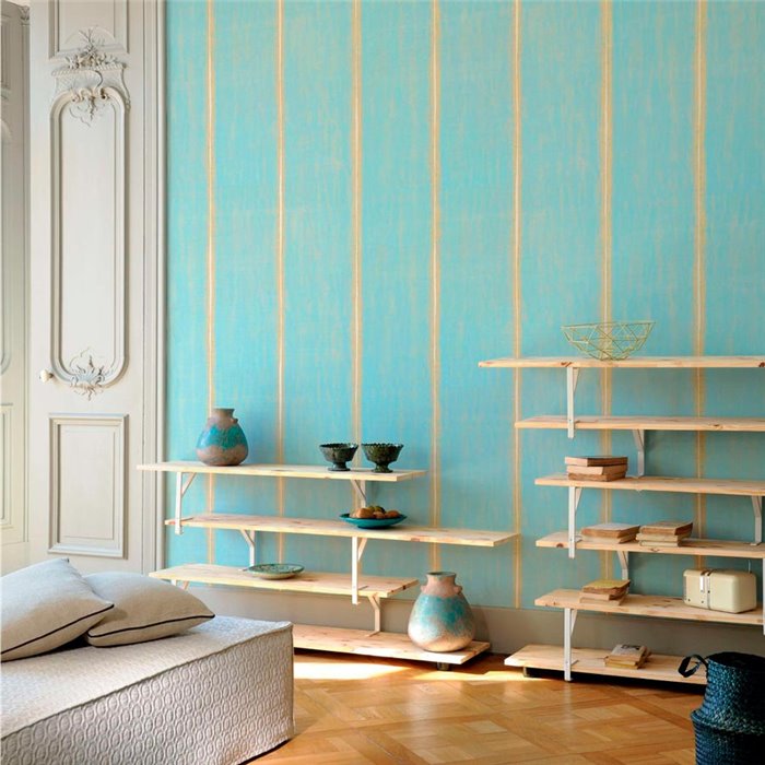 Elitis|Papier peint effet textile lin et soie turquoise|Imitation Tissu