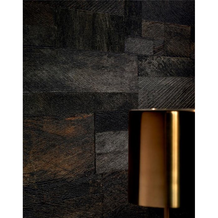 Elitis|Brown and black wood wallpaper with textured relief|Wood Imitation