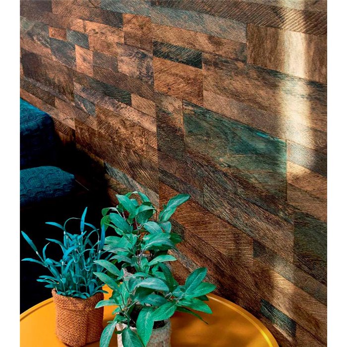 Papel pintado vinílico efecto madera marrón y verde - Élitis Nomades VP89372