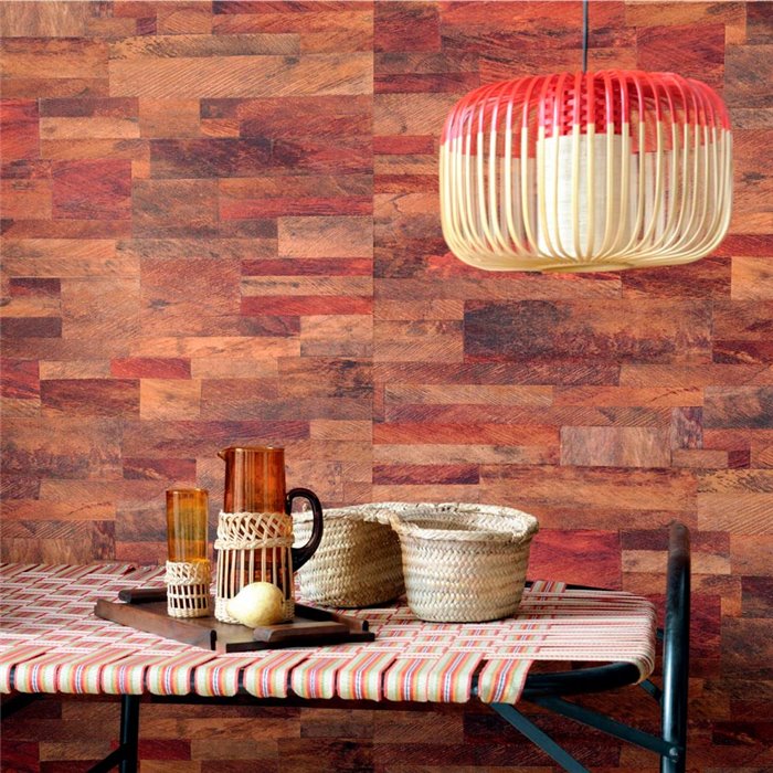 Elitis|Brown wood-effect textured wallpaper|Wood Imitation