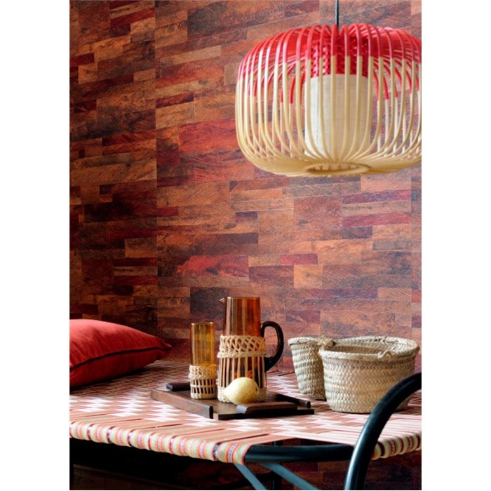 Elitis|Brown wood-effect textured wallpaper|Wood Imitation