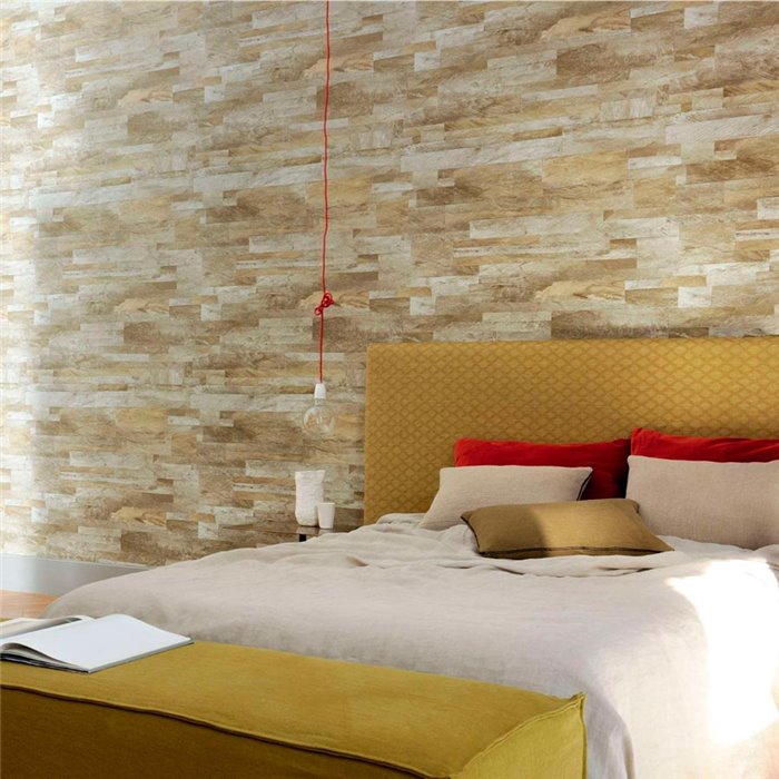 Elitis|Papel pintado madera de palmera beige y gris, alta gama|Imitacion Madera