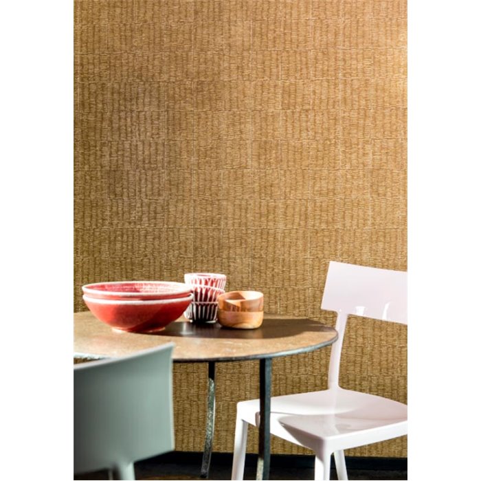 Elitis|Papel pintado marrón dorado con lujoso tejido de mimbre|Papel Pintado