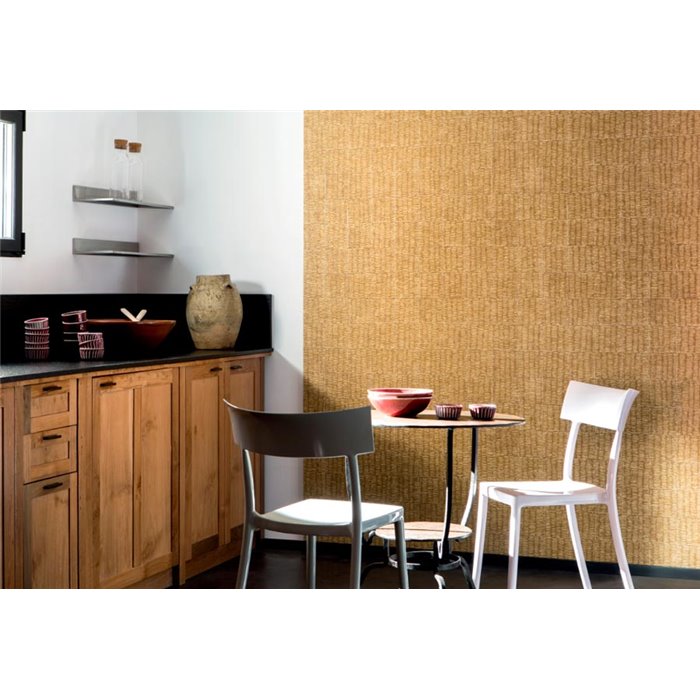 Elitis|Papel pintado marrón dorado con lujoso tejido de mimbre|Papel Pintado