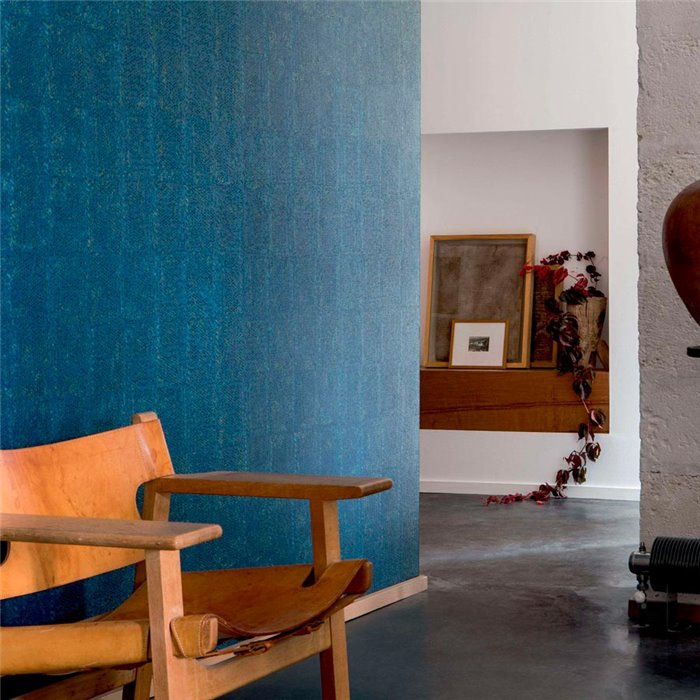 Elitis|Blue wicker wallpaper with lacquered effect and artisanal texture|Wallpaper