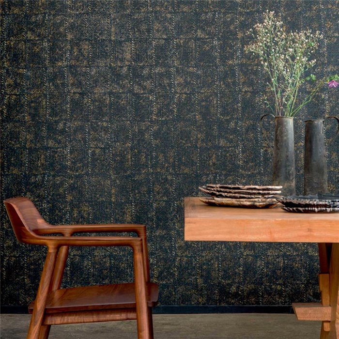 Elitis|Papel pintado efecto mimbre negro con relieve étnico de alta gama|Papel Pintado