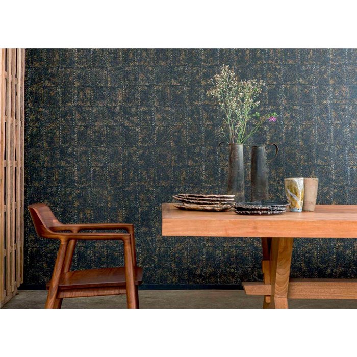 Elitis|Black wicker-effect wallpaper with ethnic relief, high quality|Wallpaper