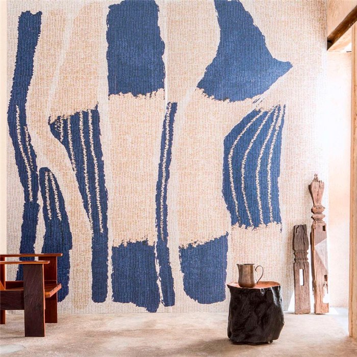 Elitis|Mural pared abstracto textura mimbre azul|Murales de Pared