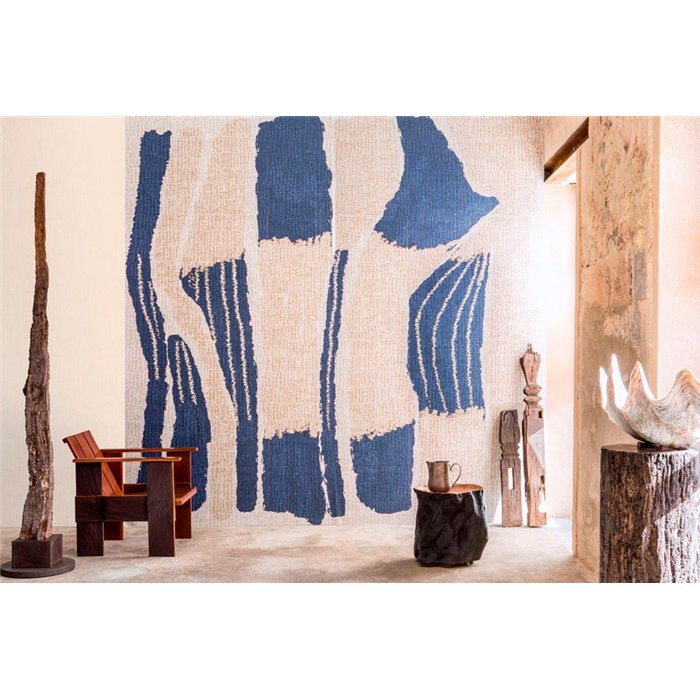 Elitis|Mural pared abstracto textura mimbre azul|Murales de Pared