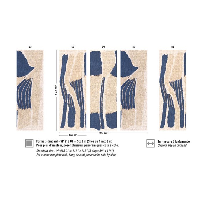 Elitis|Mural pared abstracto textura mimbre azul|Murales de Pared