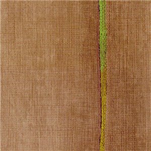 Elitis|Wallpaper with vegetable raffia fibre in mustard colour with green stripes|Wallpaper